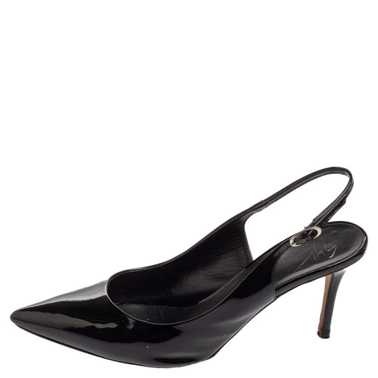 Pre Owned Giuseppe Zanotti Black Patent Leather Slingback Pumps Size 38