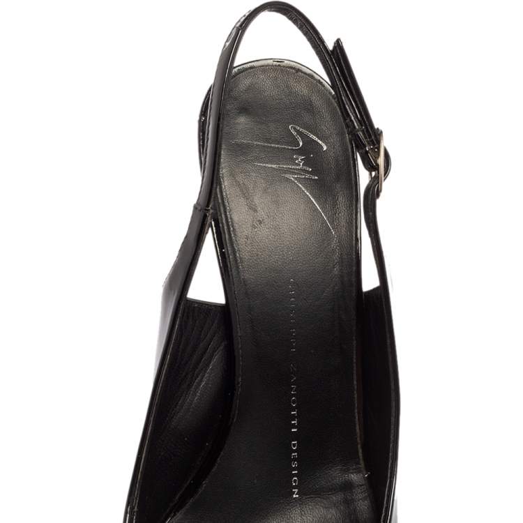 Pre Owned Giuseppe Zanotti Black Patent Leather Slingback Pumps Size 38