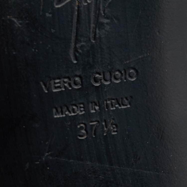 Pre Owned Giuseppe Zanotti Black Leather Fishbone Flat Sandals Size 37.5