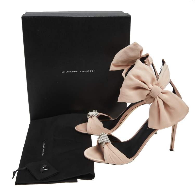 Pre Owned Giuseppe Zanotti Beige Satin Bow Ankle Strap Sandals Size 42