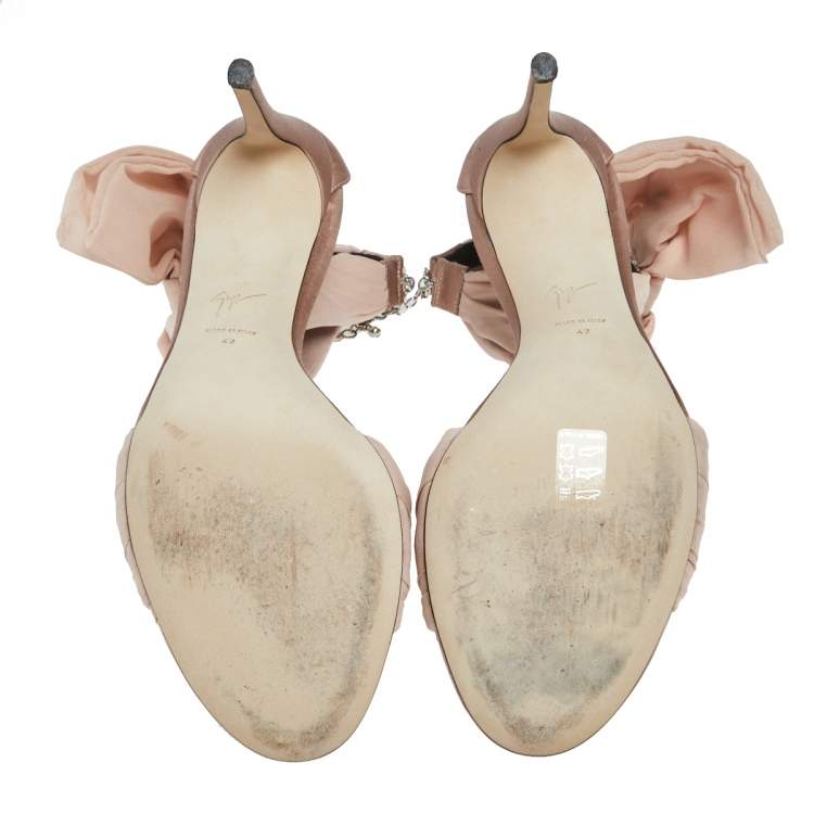 Pre Owned Giuseppe Zanotti Beige Satin Bow Ankle Strap Sandals Size 42