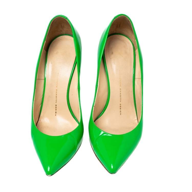 Pre Owned Giuseppe Zanotti Green Patent Leather  Pointed Toe Pumps Size 39
