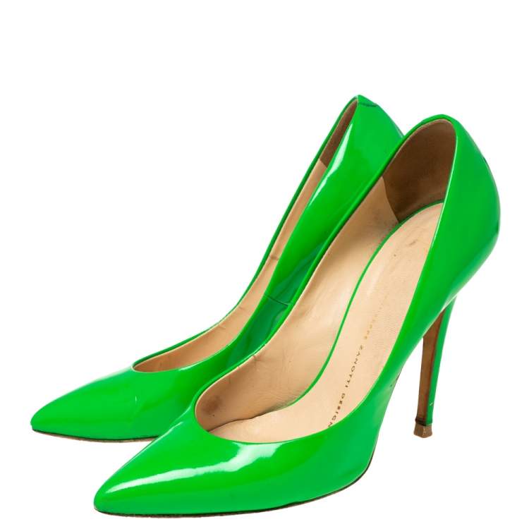 Pre Owned Giuseppe Zanotti Green Patent Leather  Pointed Toe Pumps Size 39