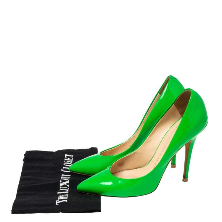 Pre Owned Giuseppe Zanotti Green Patent Leather  Pointed Toe Pumps Size 39