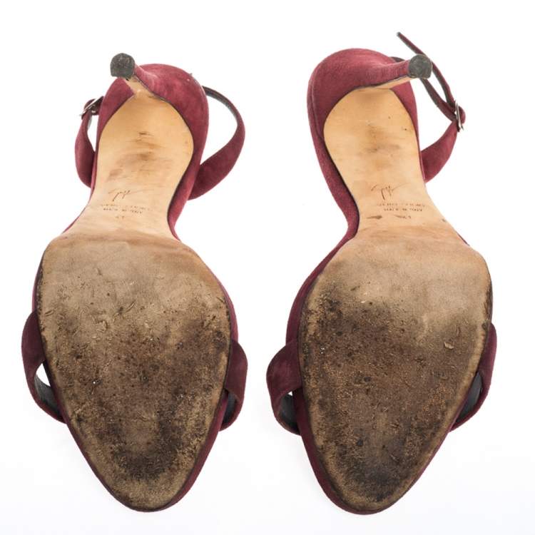 Pre Owned Giuseppe Zanotti Burgundy Suede  Slingback Sandals Size 41