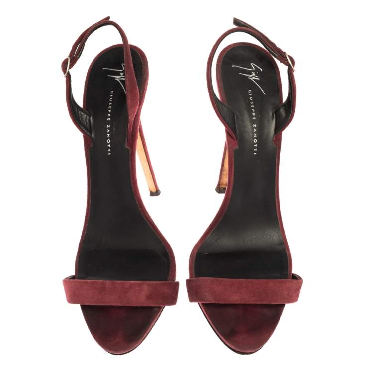 Pre Owned Giuseppe Zanotti Burgundy Suede  Slingback Sandals Size 41
