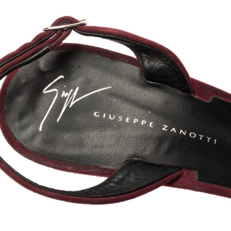 Pre Owned Giuseppe Zanotti Burgundy Suede  Slingback Sandals Size 41