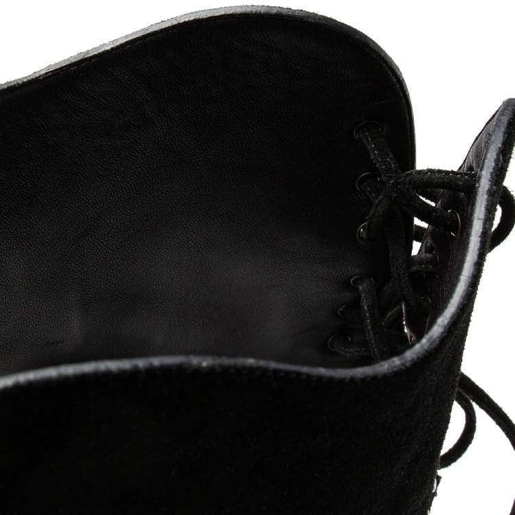 Pre Owned Giuseppe Zanotti Black Suede Lace Up Cowboy Over The Knee Boots Size 39.5