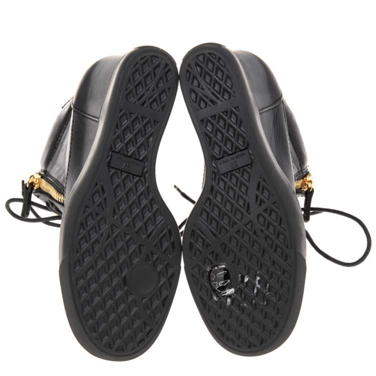 Pre Owned Giuseppe Zanotti Black Leather Double Zip Wedge Sneakers Size 37