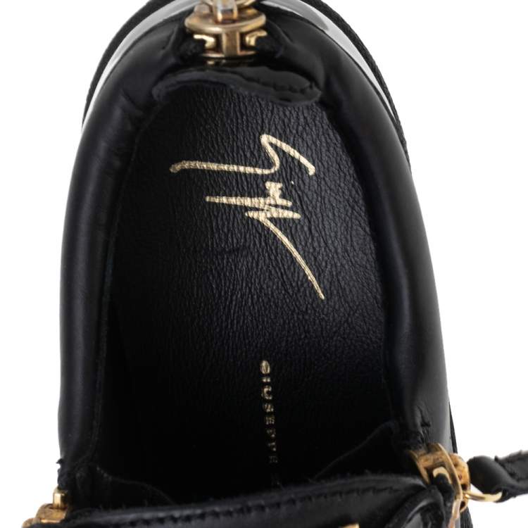 Pre Owned Giuseppe Zanotti Black Leather And Patent London Sneakers Size 36