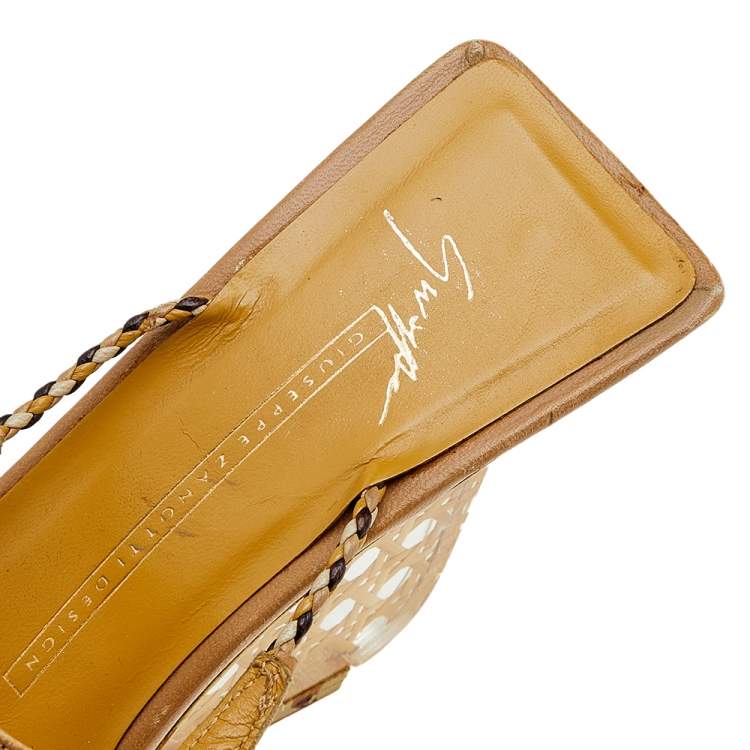 Pre Owned Giuseppe Zanotti Beige Leather Wedge Slide Sandals Size 38
