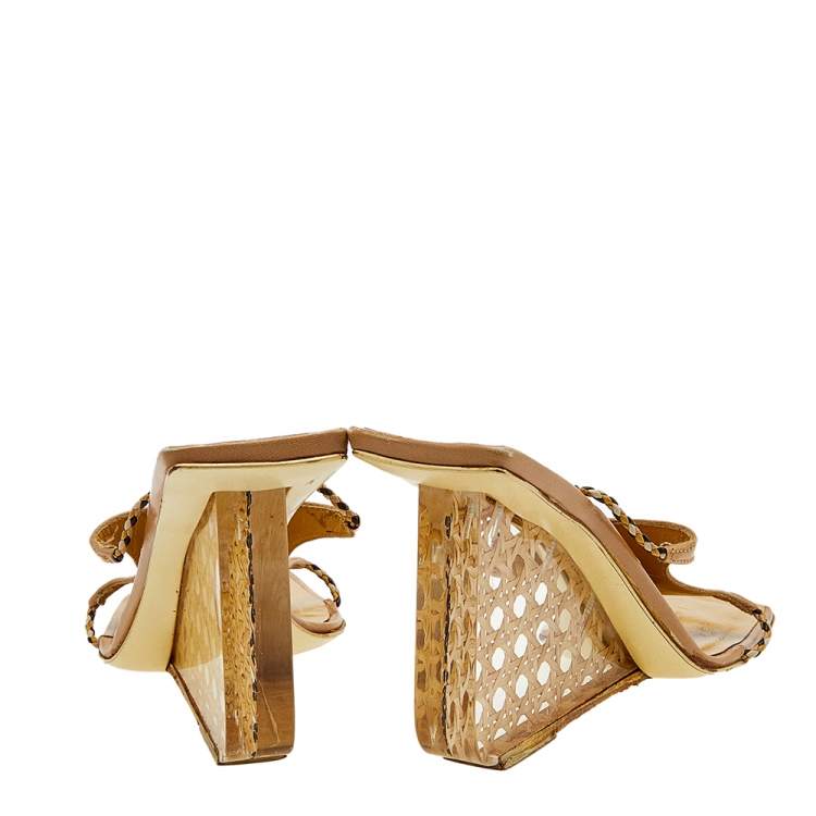 Pre Owned Giuseppe Zanotti Beige Leather Wedge Slide Sandals Size 38