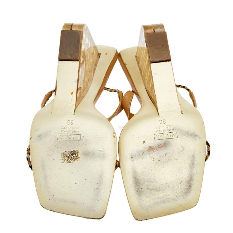 Pre Owned Giuseppe Zanotti Beige Leather Wedge Slide Sandals Size 38