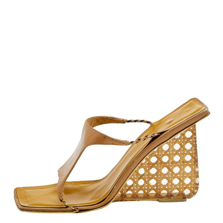 Pre Owned Giuseppe Zanotti Beige Leather Wedge Slide Sandals Size 38