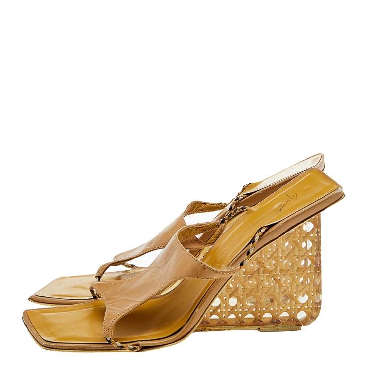 Pre Owned Giuseppe Zanotti Beige Leather Wedge Slide Sandals Size 38