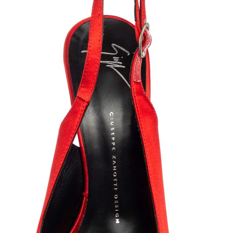 Pre Owned Giuseppe Zanotti Red Satin  Peep Toe Slingback Pumps Size 41