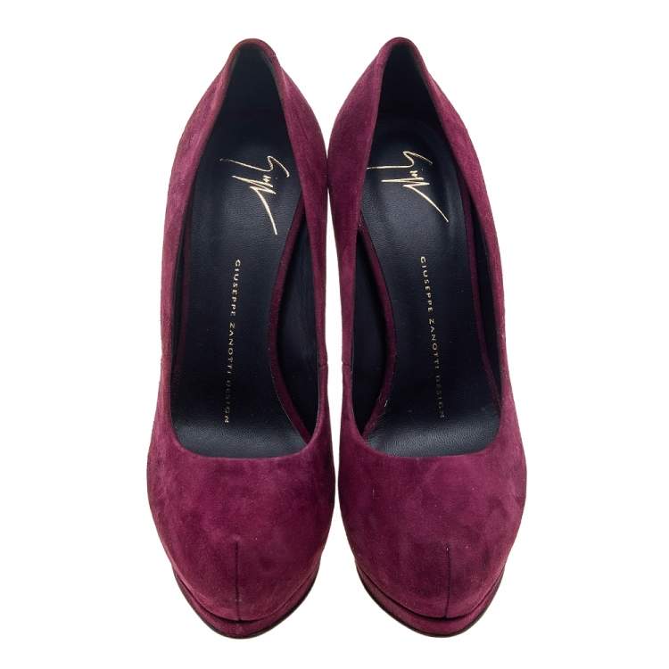 Pre Owned Giuseppe Zanotti  Burgundy Suede Platform Pumps Size 37.5