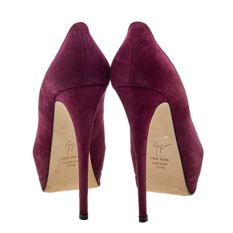 Pre Owned Giuseppe Zanotti  Burgundy Suede Platform Pumps Size 37.5