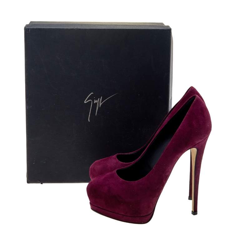 Pre Owned Giuseppe Zanotti  Burgundy Suede Platform Pumps Size 37.5