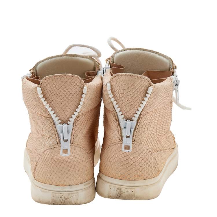 Pre Owned Giuseppe Zanotti Peach Python Embossed Leather High Top Sneakers Size 36