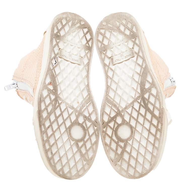 Pre Owned Giuseppe Zanotti Peach Python Embossed Leather High Top Sneakers Size 36