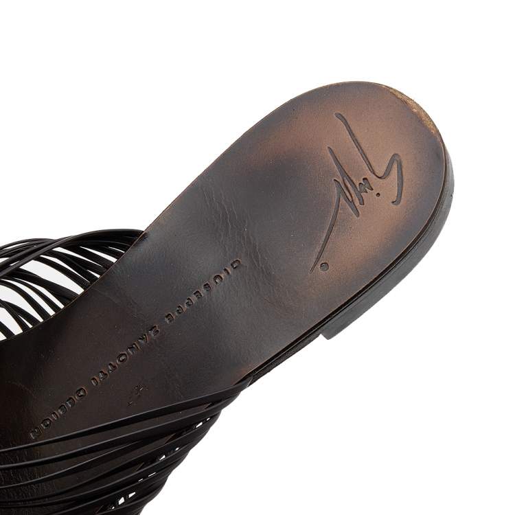 Pre Owned Giuseppe Zanotti Dark Brown Leather Strappy Flat Sandals Size 38