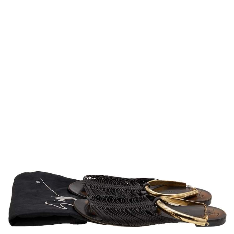 Pre Owned Giuseppe Zanotti Dark Brown Leather Strappy Flat Sandals Size 38
