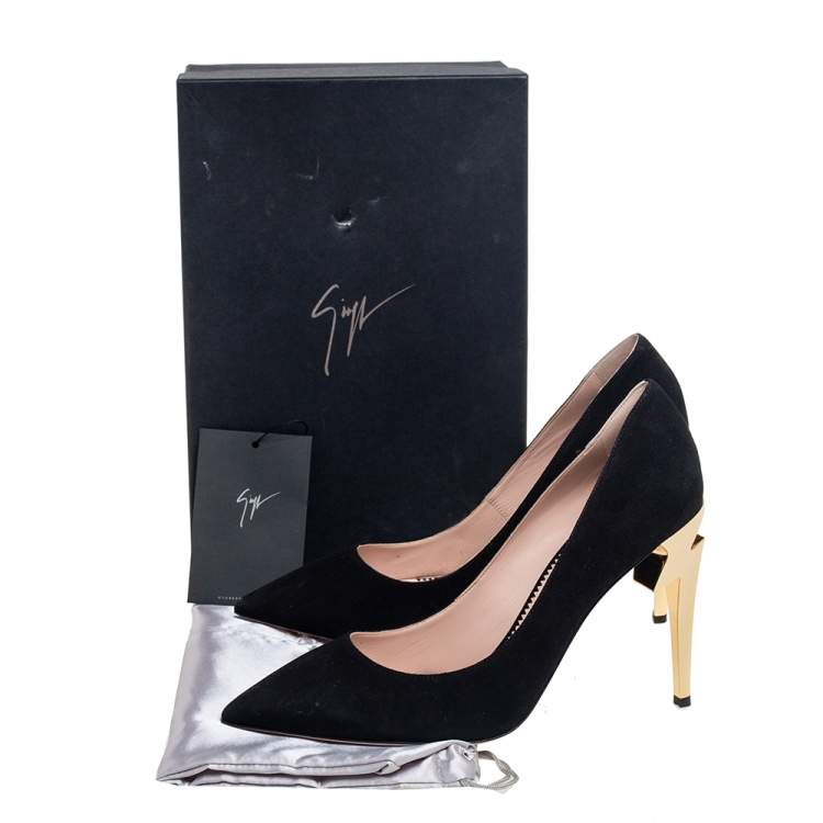 Pre Owned Giussepe Zanotti Black Suede Bolt G Pointed Toe Pumps Size 41