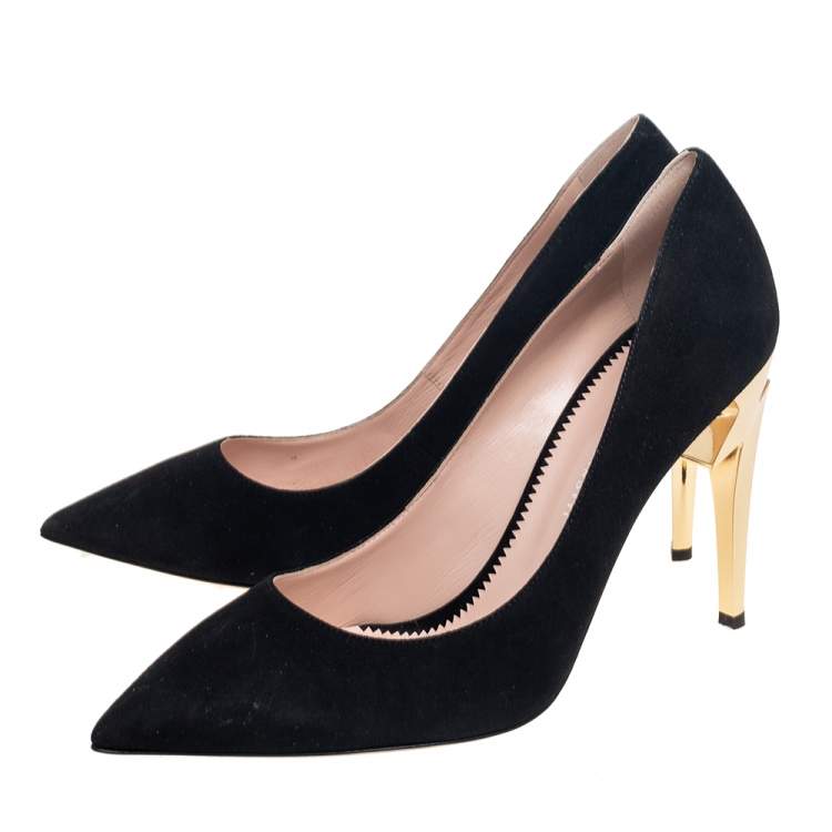 Pre Owned Giussepe Zanotti Black Suede Bolt G Pointed Toe Pumps Size 41