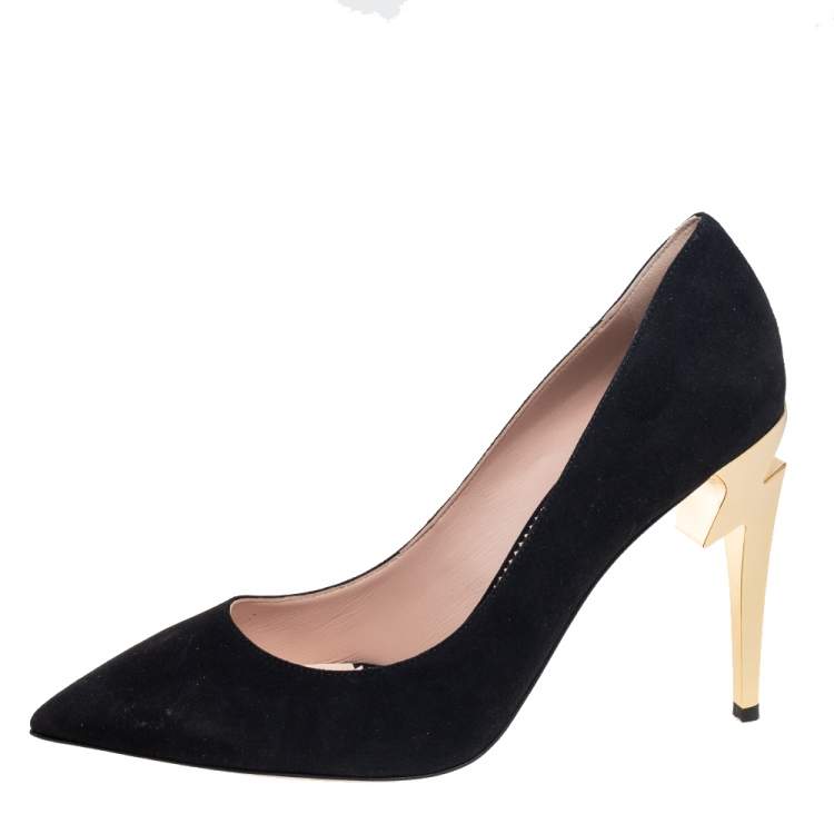 Pre Owned Giussepe Zanotti Black Suede Bolt G Pointed Toe Pumps Size 41