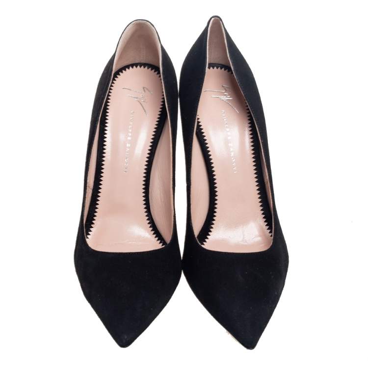 Pre Owned Giussepe Zanotti Black Suede Bolt G Pointed Toe Pumps Size 41