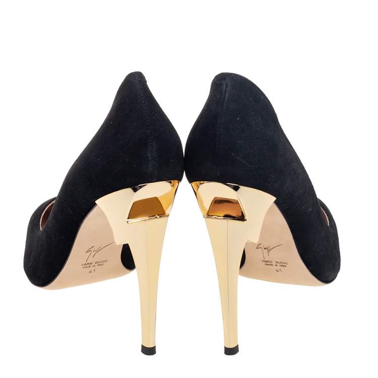Pre Owned Giussepe Zanotti Black Suede Bolt G Pointed Toe Pumps Size 41