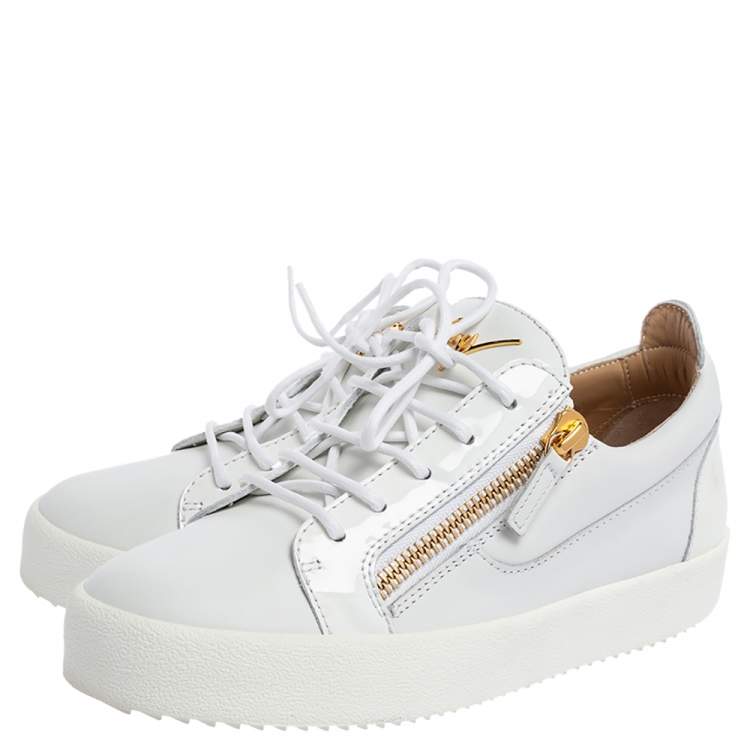 مملوكة مسبقًا Giuseppe Zanotti White Patent And Leather London Low Top Sneakers Size 39