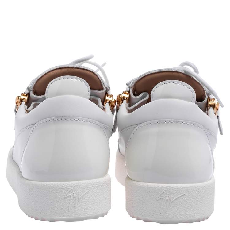 مملوكة مسبقًا Giuseppe Zanotti White Patent And Leather London Low Top Sneakers Size 39