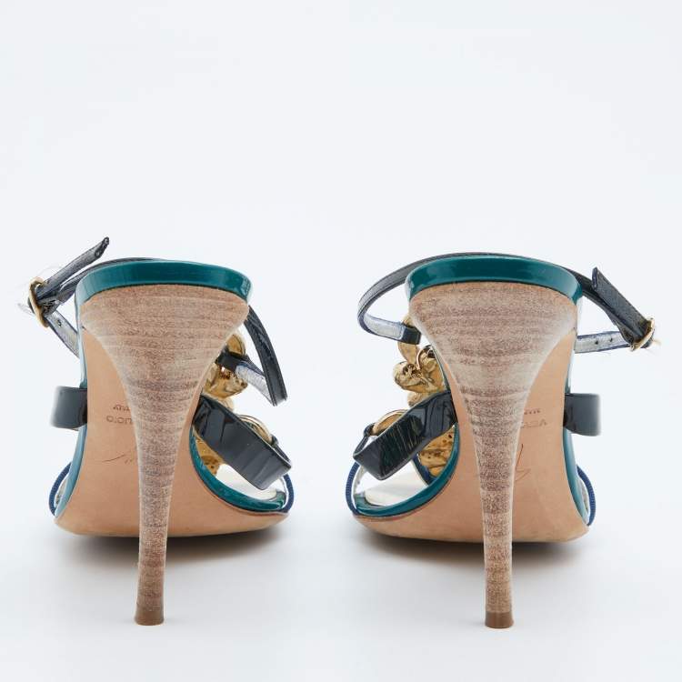 Pre Owned Giuseppe Zanotti Multicolor Patent Leather Crystal Embellished Slingback Sandals Size 37.5
