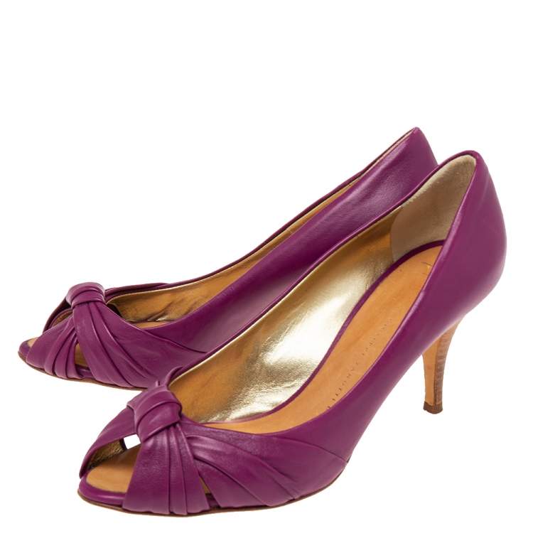 Pre Owned Giuseppe Zanotti Purple Leather Peep Toe Pumps Size 38