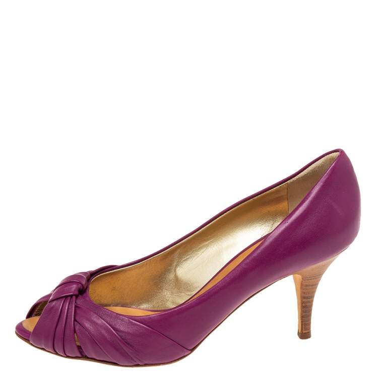 Pre Owned Giuseppe Zanotti Purple Leather Peep Toe Pumps Size 38