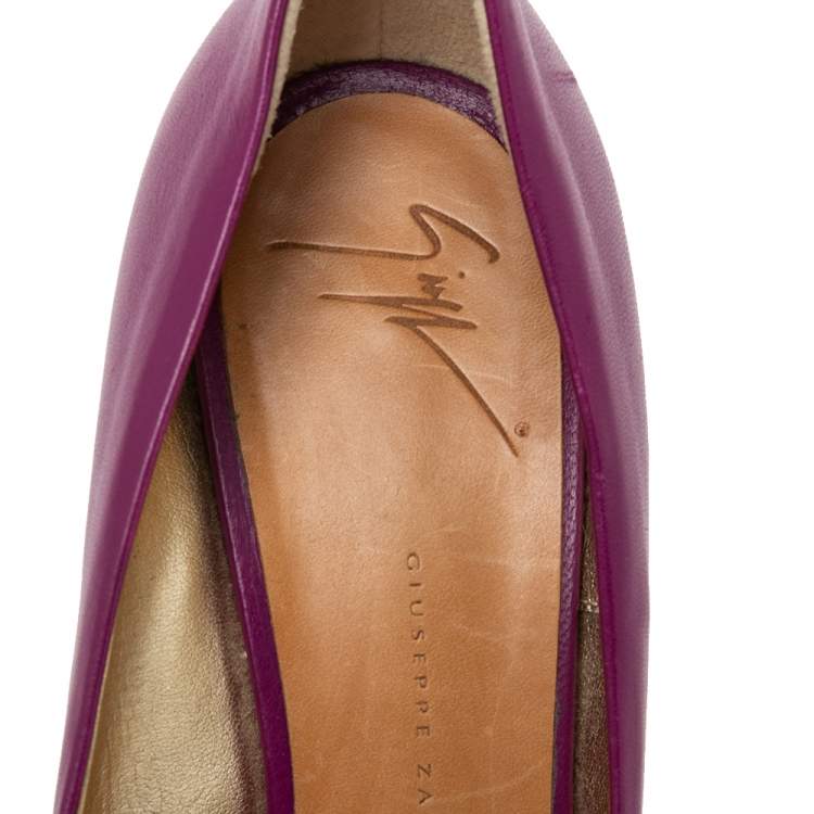 Pre Owned Giuseppe Zanotti Purple Leather Peep Toe Pumps Size 38