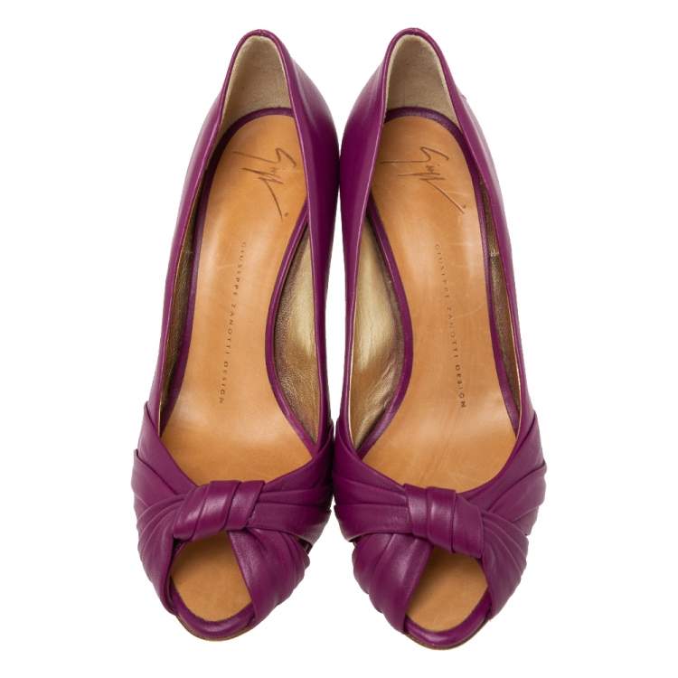 Pre Owned Giuseppe Zanotti Purple Leather Peep Toe Pumps Size 38