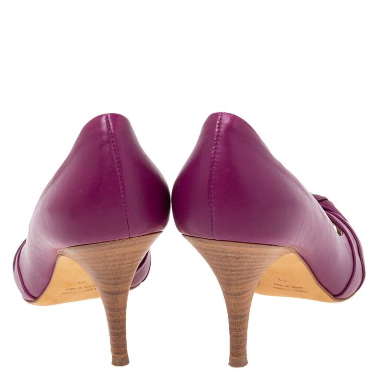 Pre Owned Giuseppe Zanotti Purple Leather Peep Toe Pumps Size 38