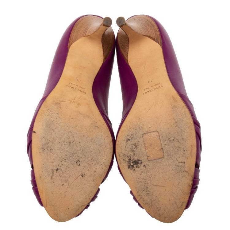 Pre Owned Giuseppe Zanotti Purple Leather Peep Toe Pumps Size 38