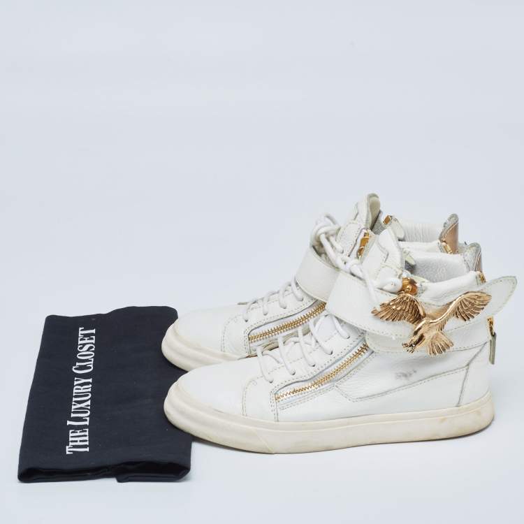 Pre Owned Giuseppe Zanotti White Leather Embellished High Top Sneakers Size 38.5