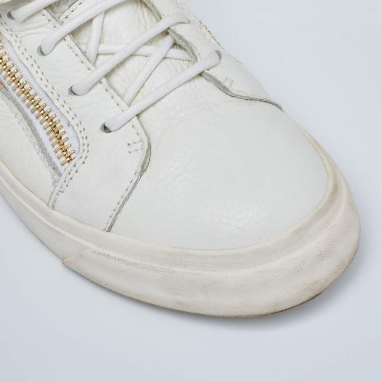 Pre Owned Giuseppe Zanotti White Leather Embellished High Top Sneakers Size 38.5