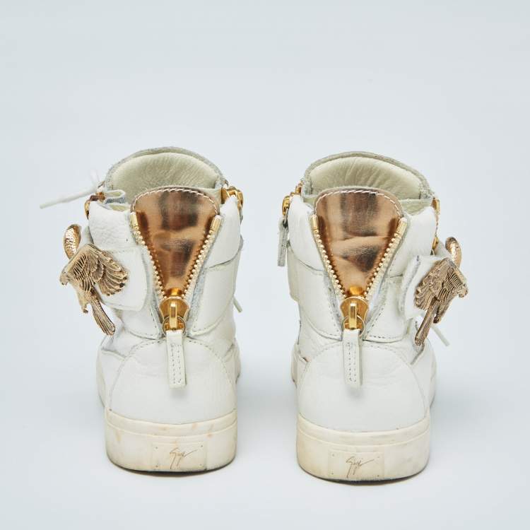 Pre Owned Giuseppe Zanotti White Leather Embellished High Top Sneakers Size 38.5