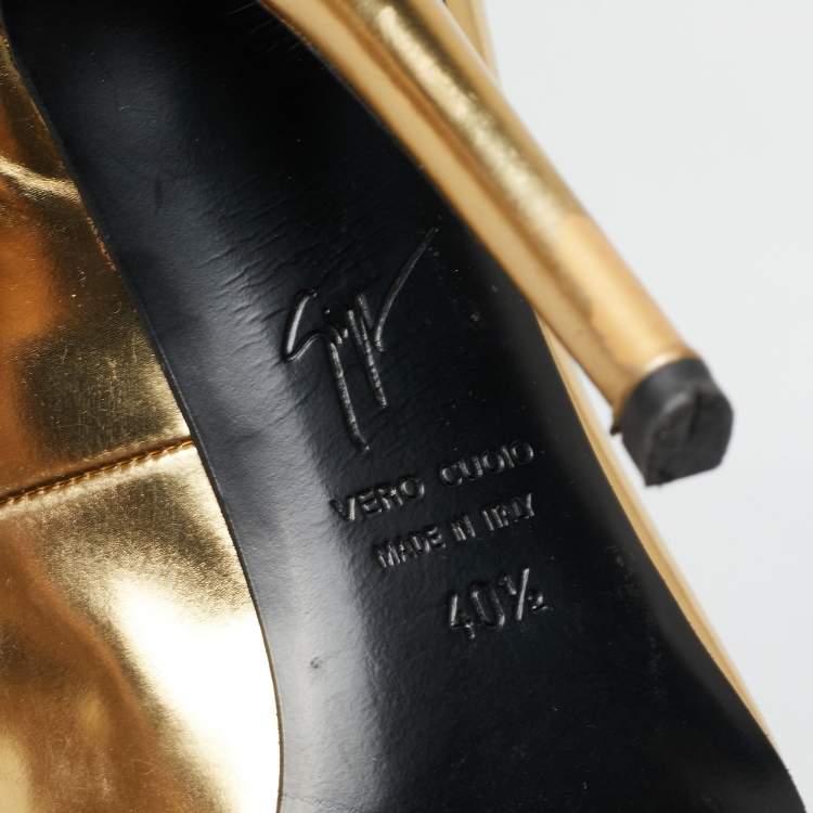 Pre Owned Giuseppe Zanotti Gold Leather Pointed Toe Pumps Size 40.5