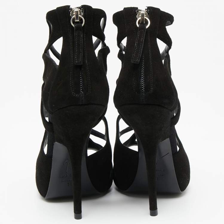 Pre Owned Giuseppe Zanotti Black Suede Butterfly Cutout Sandals Size 38