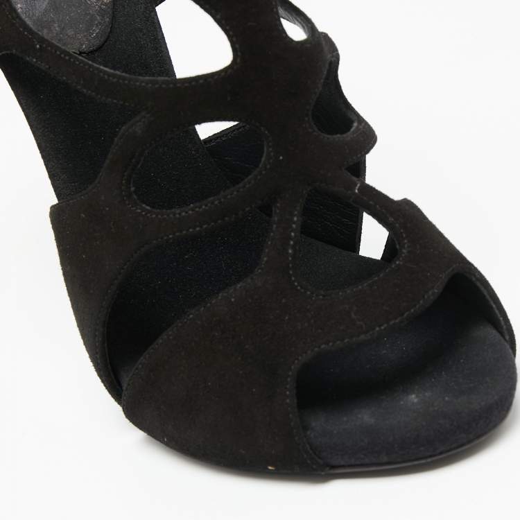 Pre Owned Giuseppe Zanotti Black Suede Butterfly Cutout Sandals Size 38