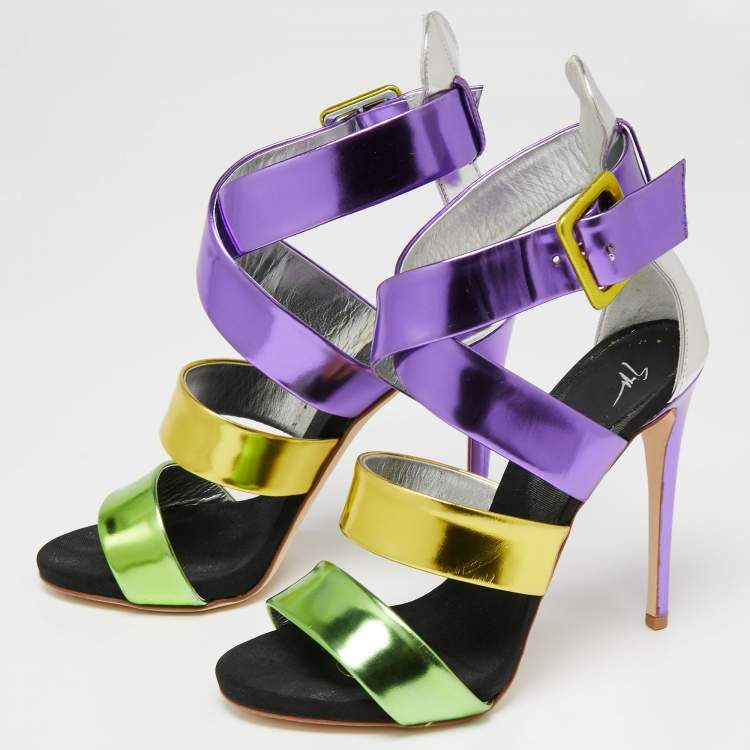 Pre Owned Giuseppe Zanotti Multicolor Leather Cage Sandals Size 38
