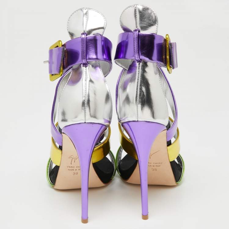 Pre Owned Giuseppe Zanotti Multicolor Leather Cage Sandals Size 38
