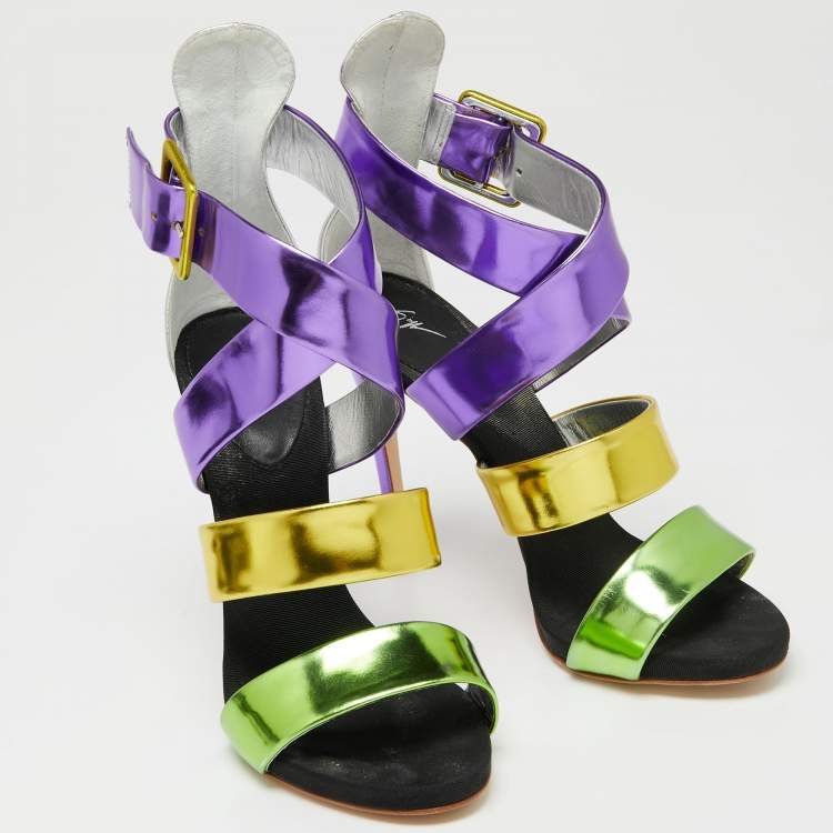 Pre Owned Giuseppe Zanotti Multicolor Leather Cage Sandals Size 38